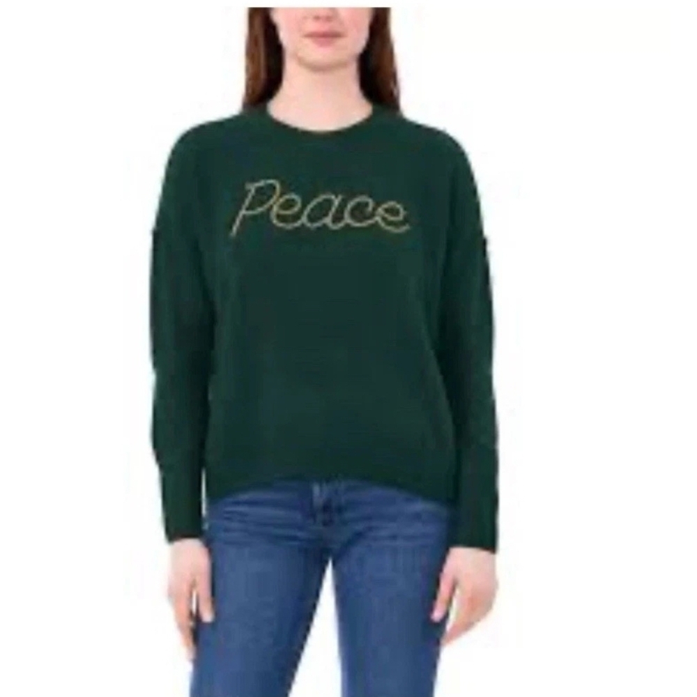 Vince Camuto Green Sweater with Gold Peace Detail